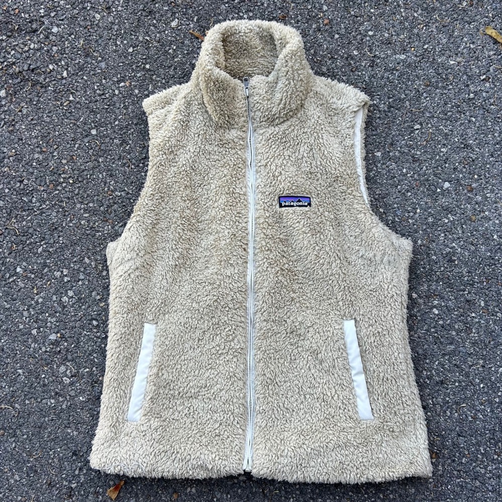 Patagonia Los Gatos Fleece Vest Womens Medium Tan Beige Full Zip High Pile Soft